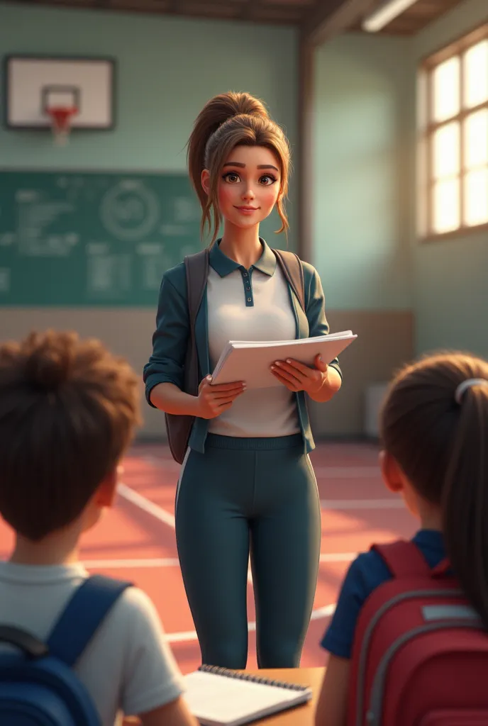 a physical education teacher asking her students to submit homework 