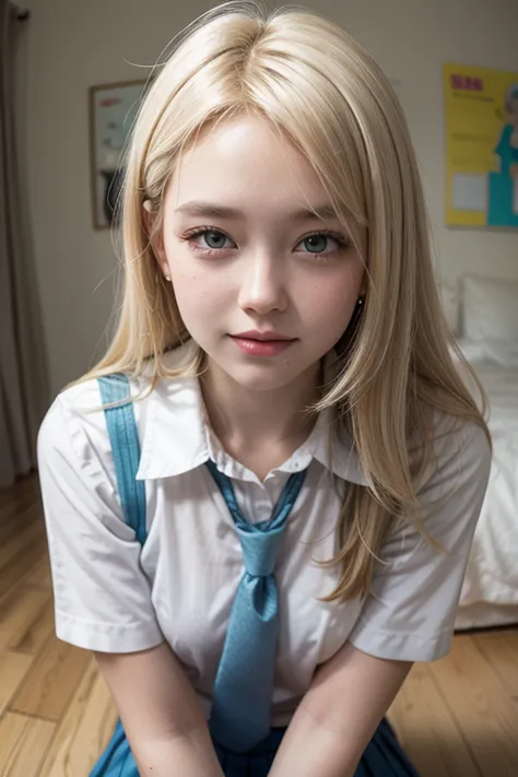 White-haired blonde schoolgirl