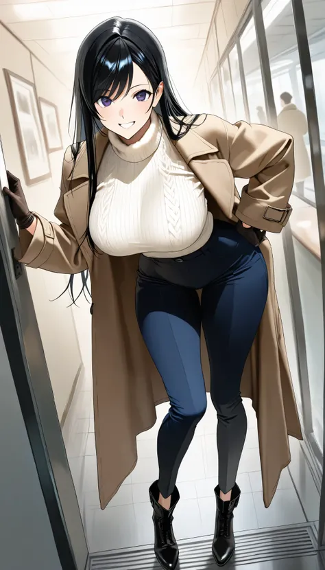 (best quality, masterpiece, ultra detailed, high resolution), Beautiful 8K CG artwork, 1girl, elegant yet sexy girl, (long hair, black straight hair, swept bangs), 
Puffy breasts, sexy yet lewd large hips, curvy shape, (skindentation:0.7), perfect waist to...