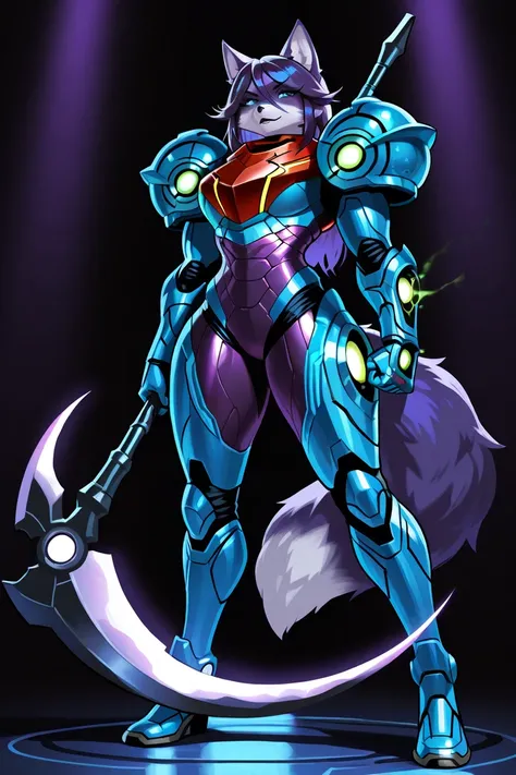 female gendered, 12 ft tall, extremely jacked and heavily full body armored(armor color is black all over the armor, with the shoulders being in the style of metroid prime samus phazon suit pauldrons and the pauldrons being more big, both knees being simil...