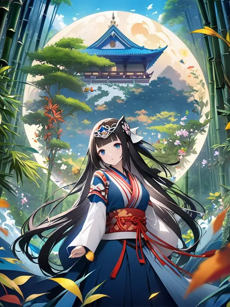     beauty  、      digital art    、8k、   Max Image Quality 、   Beautiful World   、peace、blue、光art、cyalume、Kaguya-hime from the Tale of the Bamboo Cutter