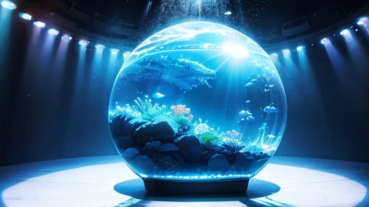 Electric Ocean Moon　 Aquarium 　spherical water tank　　love　 black light 　 beautiful　  lens flare, 360° Field of View, 