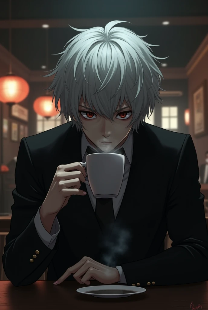 Kaneki Ken drink coffee 