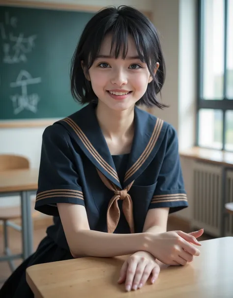 (Canon), (EOS R5), (50mm), ((( photorealistic in the classroom during breaks:1.5))), (No lens flare :1.5), ((超 Hi-Res)), ( Masterpiece), accurate,( by Nomiな質感の肌), super detailed, high detail, high quality , Award-winning work , 最 high quality, 32K, d...