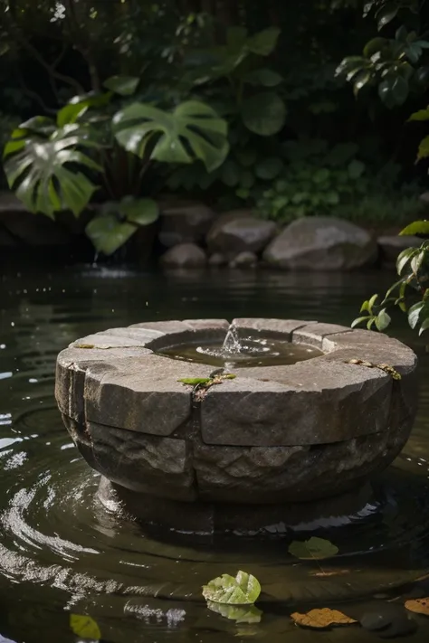 Engage ads for bidara products on stone,there are leaves  ,splashing water ,4K ,photograpy