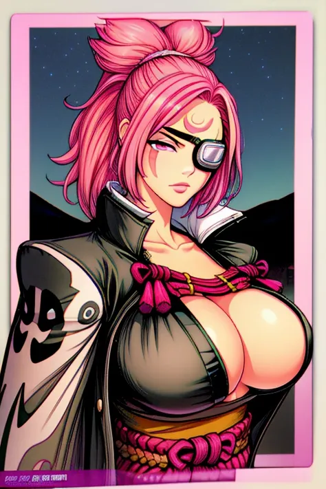 (masterpiece:1.3),(Very detailed:1.3),(High resolution:1.1),Best Quality,ultra-detail,1 girl,Alone,jelobaiken,breasts enormes, (((Amputated,amputee,one arm,eye patch,eye patch,one-eyed, sexy,black jacket,black kimono,open clothing,japanese clothes,wad of b...