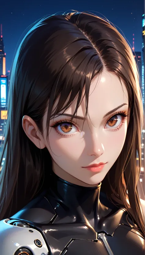 alita, cyborg, berserker body, portrait, brown eyes, face photo, hyper detailed, 1girl, solo, black bodysuit, at night, city background
sharp focus, score_9, score_8_up, score_7_up, score_6_up, score_5_up, score_4_up,