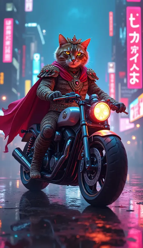 cat prince, riding a scoopy motorcycle