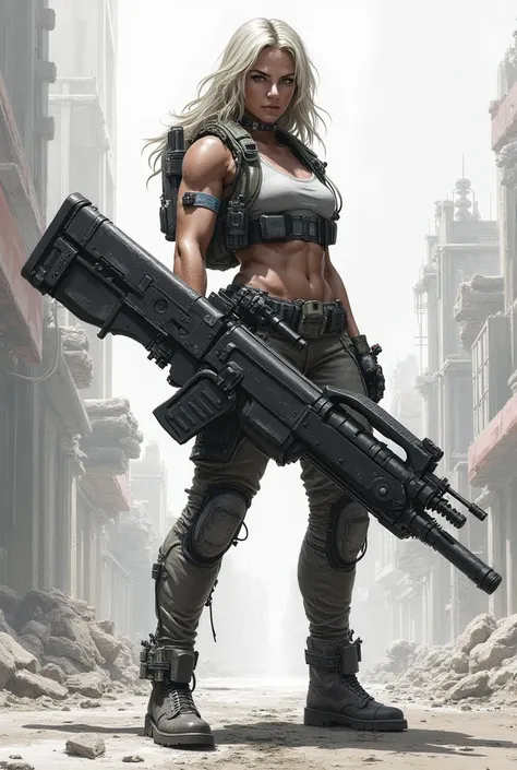 I need the sketch to draw a woman with a giant gun 