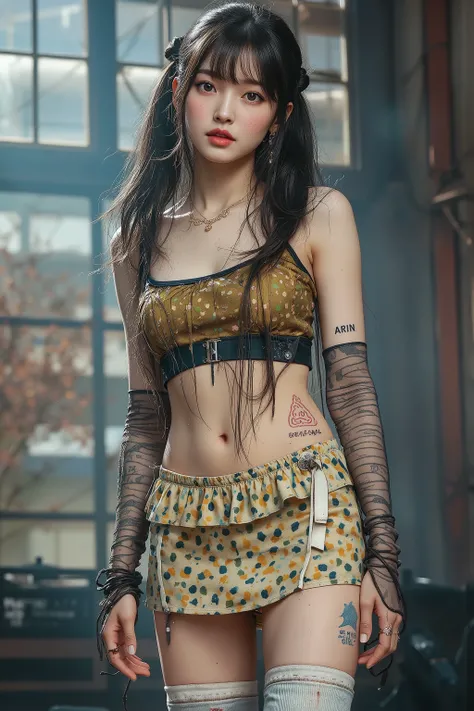 NSFW, 
Realistic, 

full body,
Looking at the camera and looking a little surprised,

Young Korean girl,  
she is having sex,
She is Arin, the youngest member of the idol group "OH MY GIRL",
bangs, twintails, pony tail, twinbun, bun hair, long hair,
She is...