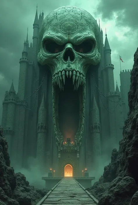 Castle Grayskull is an ancient and imposing fortress shrouded in mystery and power. Its architecture is a fusion of gothic and barbaric styles, carved from dark, weathered stone that appears almost organic, as if it has grown from the very earth itself. Th...