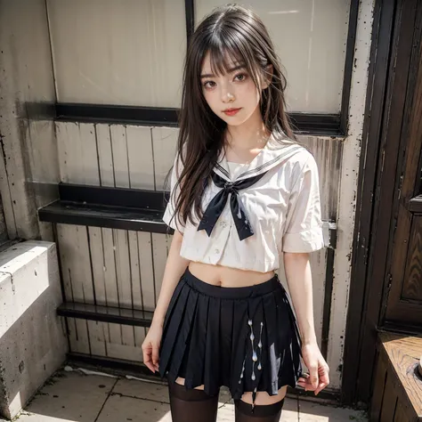 arafed asian woman in a skirt and a white shirt posing for a picture, japanese school uniform, japanese girl school uniform, wearing japanese school uniform, cute schoolgirl, jk uniform, beautiful anime high school girl, Wear loafers, Open belly button, Op...