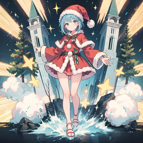  anime girl,  ultra detail,  full body,  standing , Santa costume 