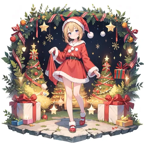  anime girl ,  ultra detail,  full body,  standing , Santa costume 