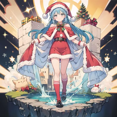  anime girl ,  ultra detail,  full body,  standing , Santa costume 