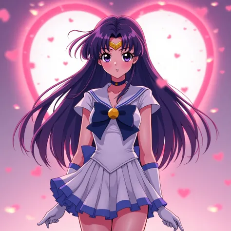 Sailor Saturn 1 girl ,  Long hair,  purple hair ,  breasts,  black eyes Illustration, Love background 