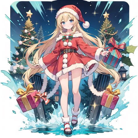  anime girl ,  ultra detail,  full body,  standing , Santa costume 