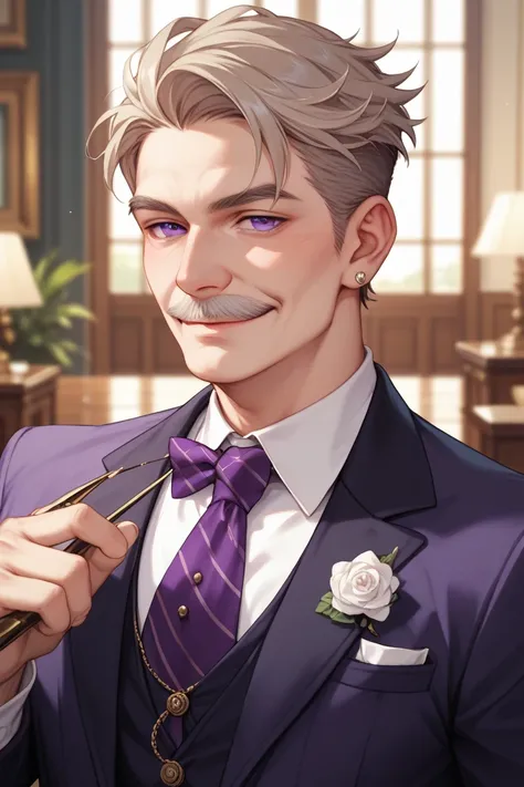 old man, Purple 3 piece suit, Brother、Butler、A gentle face