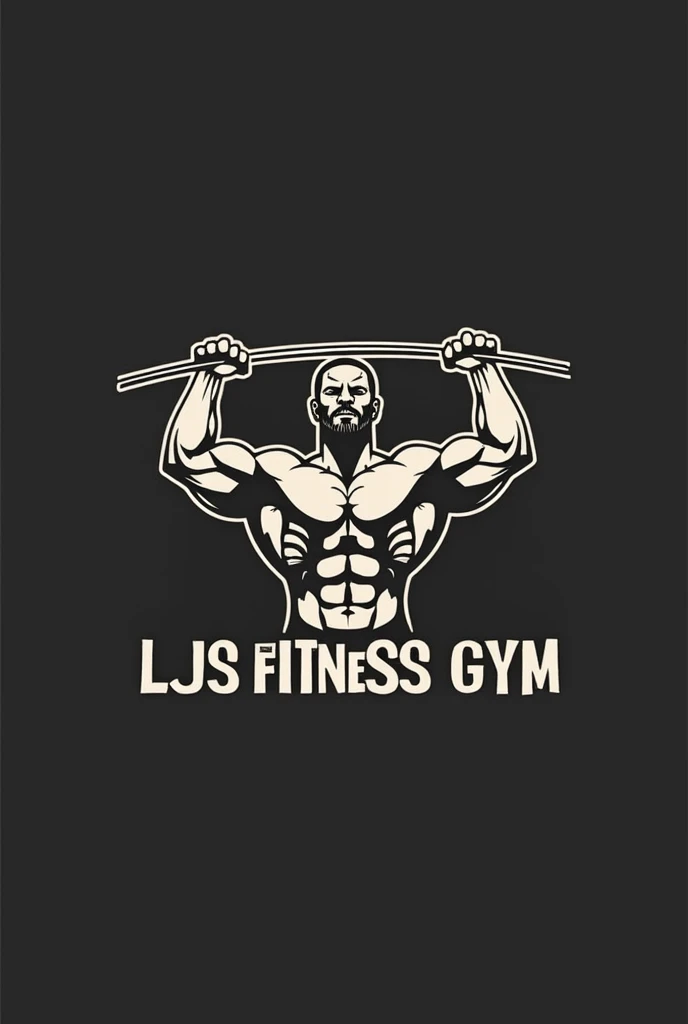 make more design make a logo and its color is black and white and the desing man who lifts a barbell and on its barbell instead of a bar is written this is written Lj's Fitness Gym