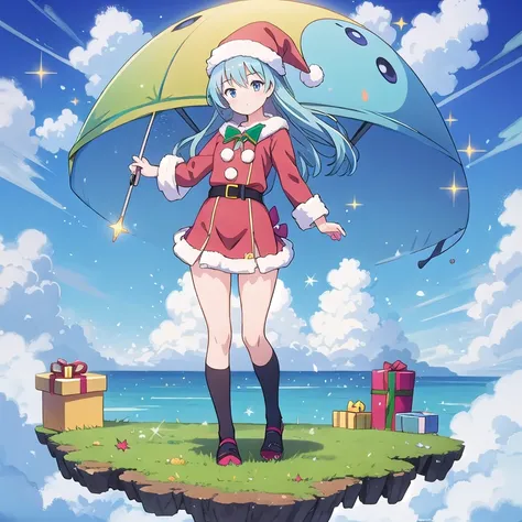  anime girl , Santa clothes ,  miniskirt,  full body,  standing 