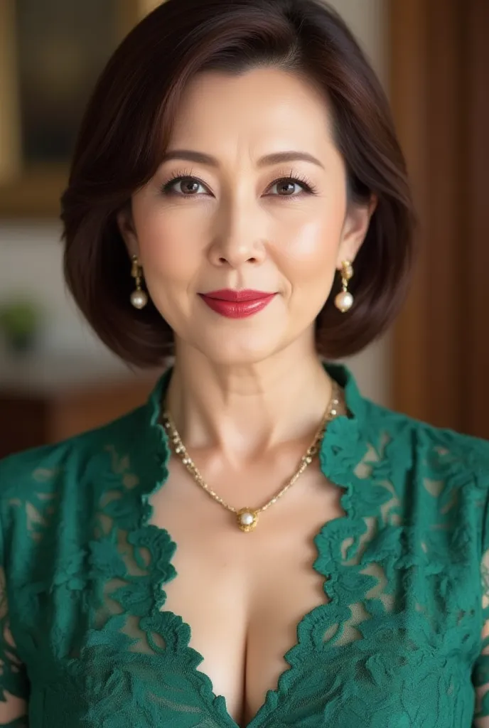  Classic Lace Dress （green）+  Vintage Jewelry  +  Gorgeous Makeup
Prompt :  50-year-old Japanese woman, Mature Woman,  close-up,  Hi-Res,  Masterpiece,  top quality,  high detail, formal:1.4, ( by Nomi:1.2, 超 by Nomiな:1.1,  realistic:1.37), ( sharp focus:1...