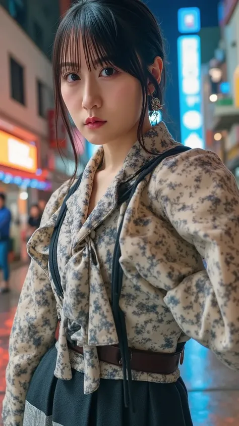 "A stylish young Japanese woman with short black hair, wearing a chic oversized blazer and high-waisted trousers, standing confidently in the streets of Tokyo at night. Neon lights reflect on the wet pavement, creating a cyberpunk atmosphere."












...