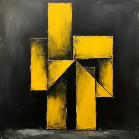 A creative and simple cubist work, Dark charcoal & bright yellow