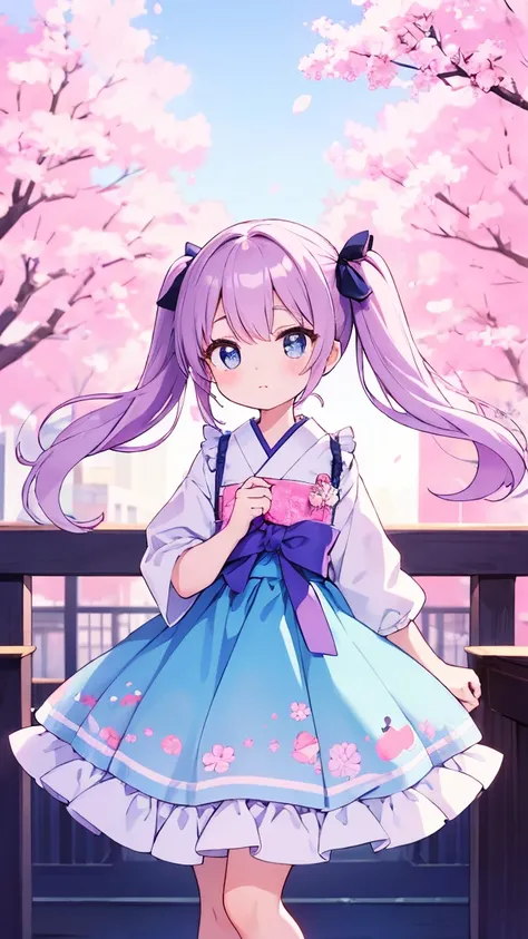 "A cute young Japanese girl with big expressive eyes and long twin tails, wearing a pastel-colored frilly dress, inspired by anime aesthetics. She stands in a dreamy, colorful cityscape with soft lighting and floating cherry blossoms."




















...