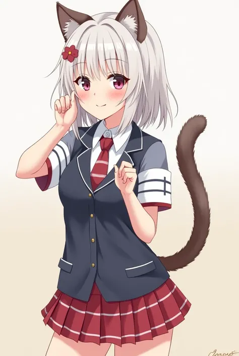 anime Cat ear girl and a cat tail in a school uniform, anime girl ready, anime Cat ear girl, cute anime girl ready, Nekomimi, De Girls Frontline, girl ready, Cat ear girl, beautiful anime girl ready, Neferpitou, cat girl ,  has a cute and expressive face ,...