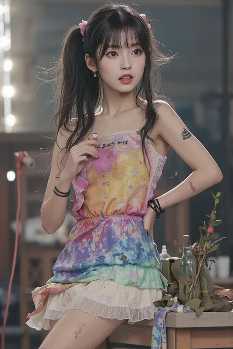 NSFW, 
Realistic, 

full body,
Looking at the camera and looking a little surprised,

Young Korean girl,  
she is having sex,
She is Arin, the youngest member of the idol group "OH MY GIRL",
bangs, twintails, pony tail, twinbun, bun hair, long hair,
She is...