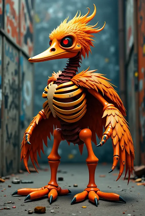 Aggressive skeleton duck with orange feathers and legs for a MotoClub logo 