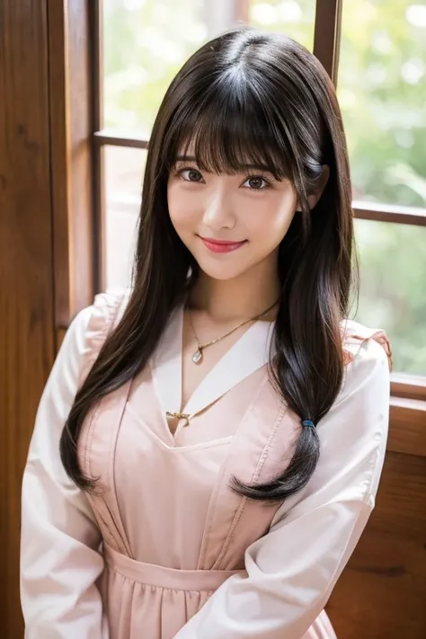                      high definition                   ,bangs、           black hair、           semi-long、             brown eyes   、 Big Breasts ,            cute comments model figure        、165cm      、20 years old、           cute face、smile、           ...