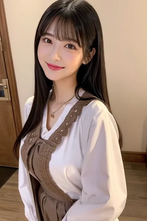                      high definition                   ,bangs、           black hair、           semi-long、             brown eyes   、 Big Breasts ,            cute comments model figure        、165cm      、20 years old、           cute face、smile、           ...