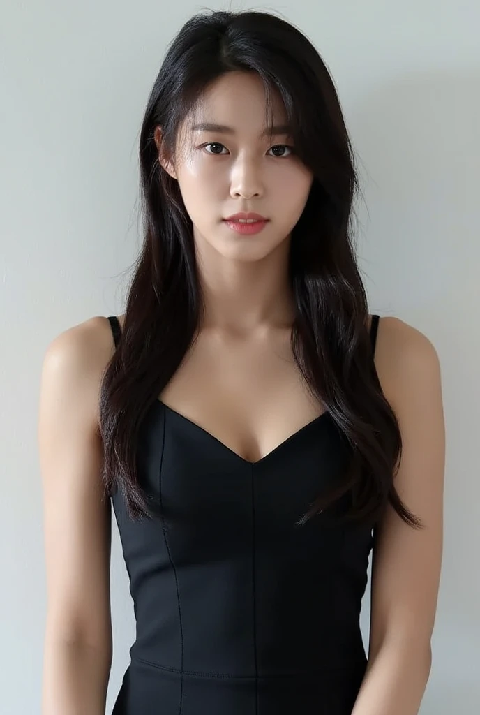 Seolhyun, black twintails, bangs, bodycon dress, Masterpiece, High Resolution, Accurate, High Details, Textured Skin, photography, Realistic. POV, Anatomically Correct, Award Winning, Super Detailed, Full body View.Character Sheet Full-Length, 