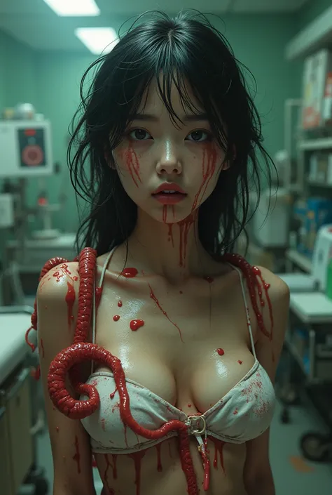 skin texture style, realism, detailed, nsfw, 1 beautiful young Japanese tentacle woman grab chest with both hands, (sobbing face:1.9), Blowjob, I close my eyes and open my mouth wide ,BiopunkAI,(android girl:1.8),(tentacle sex:1.8), ((tentacle-insert to-mo...