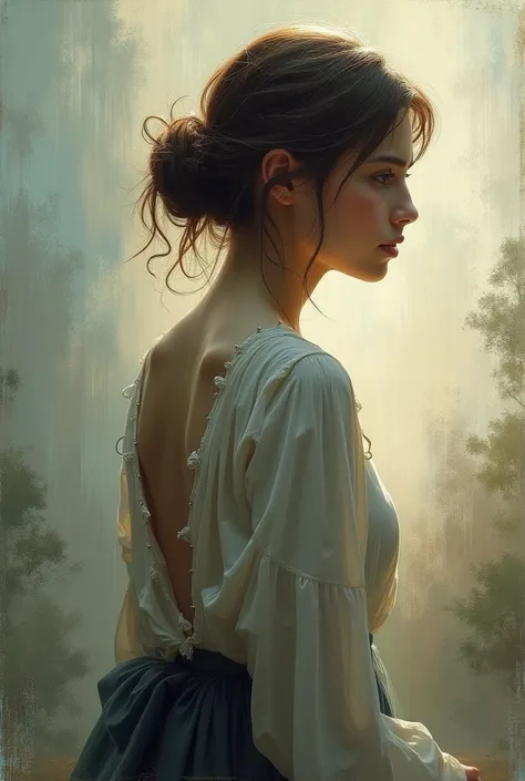 Can you make it look like a painting (a side view or back view of the )