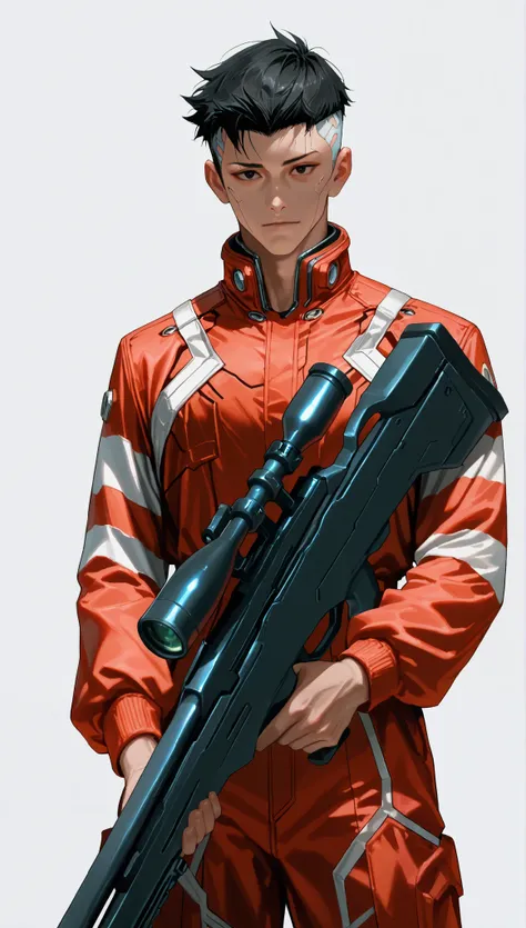 very aesthetic, 걸작, 고해상도, 8k 해상도, high contrast, semrealistic, newest, koreanai, best_quality, finely_detailed_eyes_and_detailed_face, (1 male), cyberpunk, edgerunners, cyberware, black_eyes, black_hair, (under_cut), (masculine), red_jumpsuit, long_sleeves...