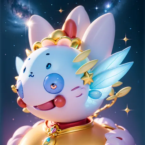 fairy, highly detailed face, highest quality, masterpiece, official art, full HD, CG, high resolution, golden ratio, dramatic lighting, best lighting, crescent moon, stars, meteor shower, starry sky, star fairy, milky white hair, absurd, fantasy, diamond d...