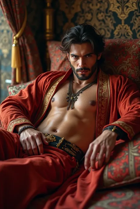 A muslim prince very rich sexy raunchy lying on his bed