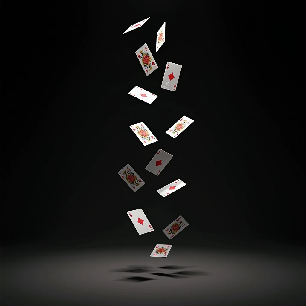 Flying cards isolated on black background