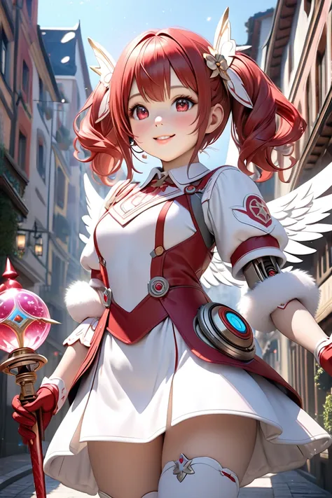  (bestquality,4K,8k, highres,masterpiece:1.3),ultra-detailed,(realistic, photorealistic,photo-realistic:1.25),HDR,UHD, A fantasy portrait of a magical girl with cute red hair and twin tails、(Strong pastel effect:1.2)、 Detailed twin tails with moist red hai...