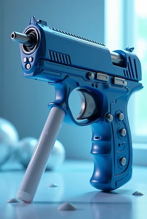 a combination of blue glue gun and revolver with gluestick