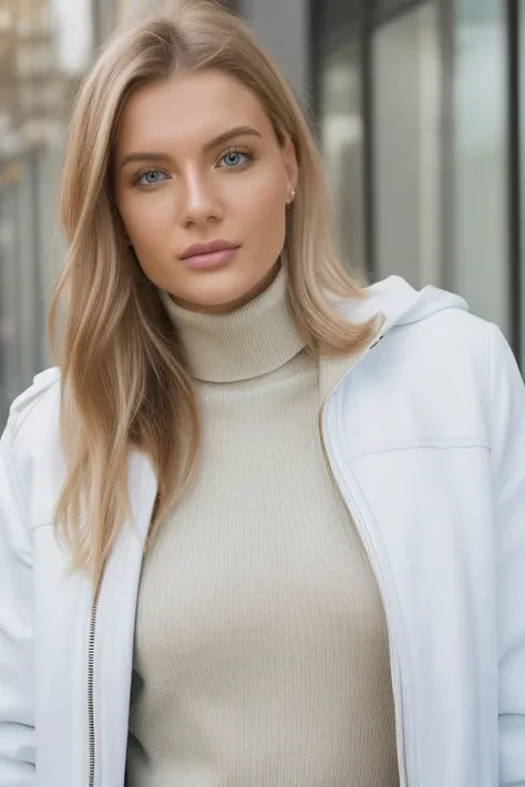 a close up of a woman in a white jacket and turtleneck sweater, Magdalena Radziej,  alexandra valiszewska, alina ivanchenko,  photo of jessica virgo, eva juszkiewicz, Victoria Gavrilenko, moleksandra shchaslyva, Julia Gorokhova, professional profile pictur...