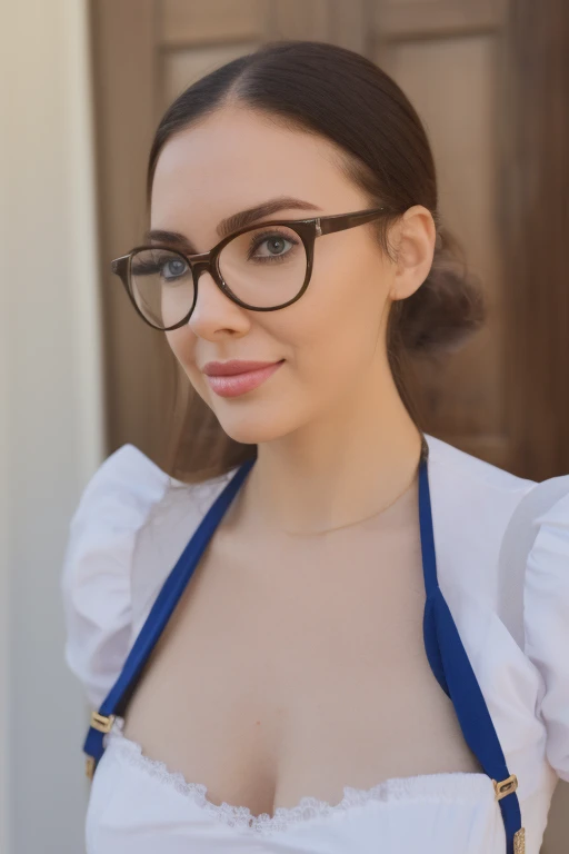 
arafed woman in a maid outfit and glasses posing for a picture, gorgeous maid, with glasses, nerdy, belle delphine, a sexy maid , anna nikonova aka newmilky, glasses, maid, nerdy appearance, with glasses on, a hyperrealistic schoolgirl, hyperrealistic sch...