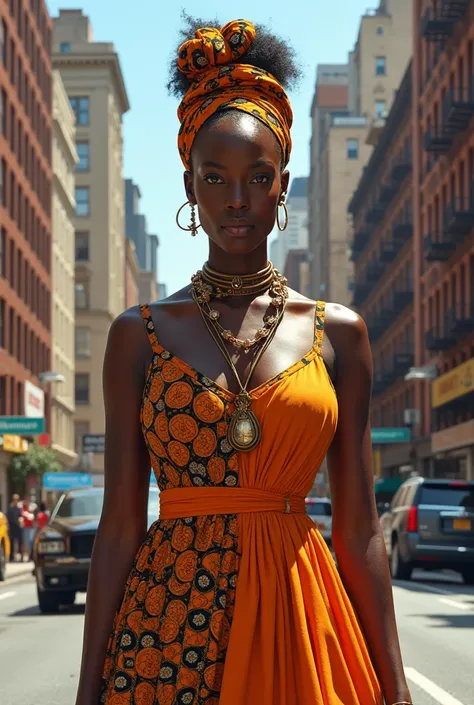 accessories from Africa but in a woman proud of her identity with clothes to go to work on the streets of NY 