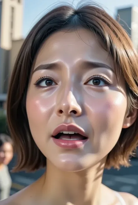 ((  ultra high resolution, retina,    anatomically accurate ,   textured skin,   very detailed,   high details, 8k))((     Only a Beautiful Woman's Nose Is Displayed on the Screen    )) close-up ,Around town,  Shibuya's Around Town is clearly focused on th...