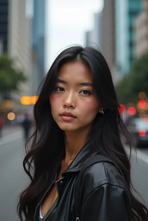 Realistic photo of a 19-year-old Filipina in the city of Makati 