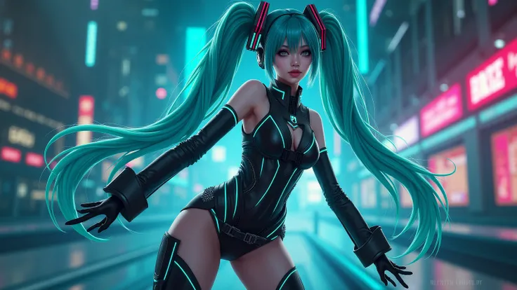 Hatsune Miku in a futuristic sexy costume