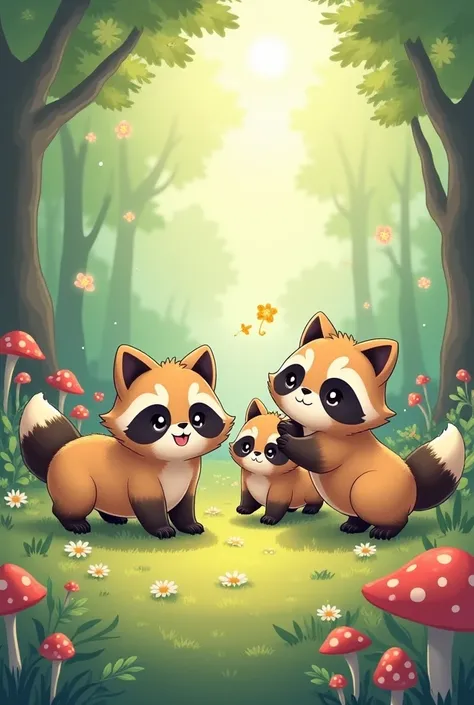 Anime cute little raccoon dogs