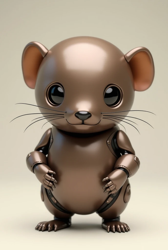 Super realistic, chibi, android in the shape of a mole, one mole, brown metallic in color. No background.